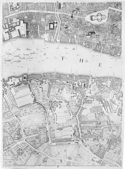 A Map of St Pauls and Bankside, London, 1746 by John Rocque